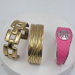 Rustic Cuff Gold Tone and Phyton Cuffs Bracelets Set of Three